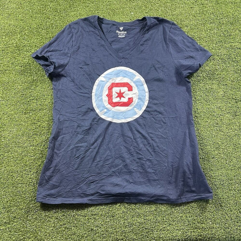 Chicago Fire FC Fanatics Women’s Medium Navy V-Neck T-Shirt MLS Soccer